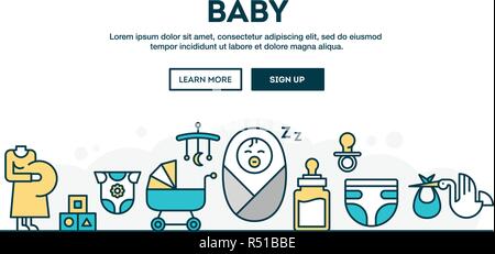 Baby, colorful concept header, flat design thin line style Stock Vector