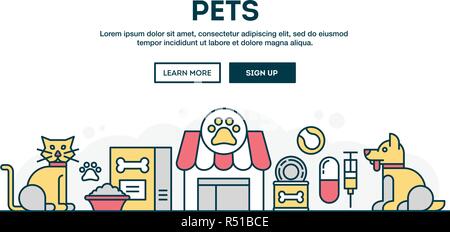 Pets, concept header, flat design thin line style Stock Vector Image ...