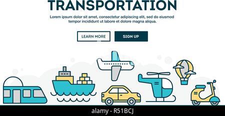Transportation, colorful concept header, flat design thin line style Stock Vector