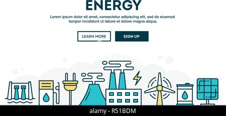 Energy, colorful concept header, flat design thin line style Stock Vector