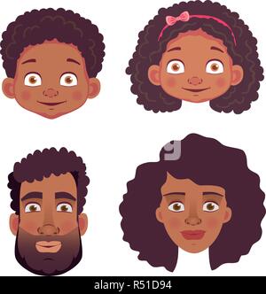 Emotions of african human. Facial expression. Head icon. Face vector illustration Stock Vector