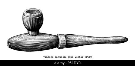Cannabis pipe hand draw vintage clip art isolated on white background Stock Vector