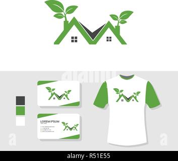 Real estate nature logo with business card and t shirt mockup Stock Vector