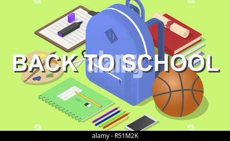 Back to school tools concept background. Isometric of back to school tools vector concept background for web design Stock Vector