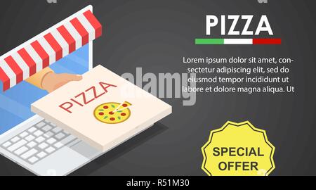 Web pizza offer banner horizontal. Isometric illustration of vector web pizza offer banner horizontal for web design Stock Vector