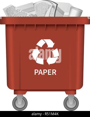 Garbage paper container mockup. Realistic illustration of garbage paper container vector mockup for web design isolated on white background Stock Vector