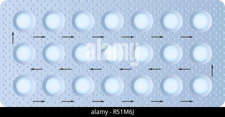 Contraceptive pills pack mockup. Realistic illustration of contraceptive pills pack vector mockup for web design isolated on white background Stock Vector