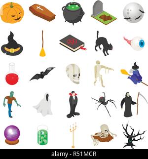 Halloween icon set. Isometric set of Halloween vector icons for web design isolated on white background Stock Vector