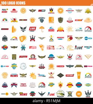 100 logo icon set. Flat set of 100 logo vector icons for web design Stock Vector