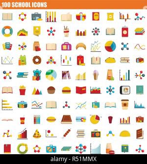 100 school icon set. Flat set of 100 school vector icons for web design Stock Vector