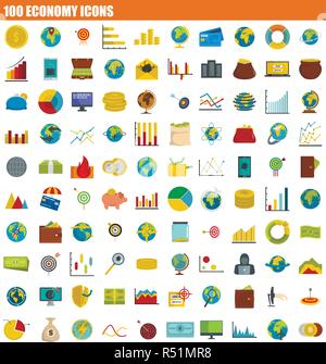 100 economy icon set. Flat set of 100 economy vector icons for web design Stock Vector