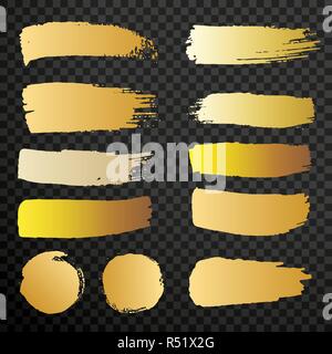 Set of golden paint brush isolated strokes for christmas design. Stock Vector
