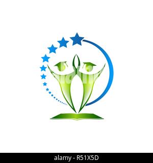 Collaboration. Two persons. Community. Teamwork. Logo people. The best graduates. Qualified specialists. Scientific activity. Achievement of scientist Stock Vector