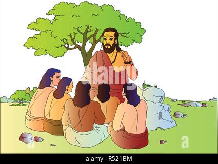 Indian guru and Students Stock Vector