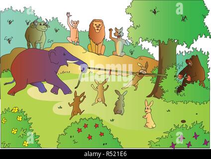 Tug of war of Animals Stock Vector