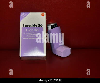 Seretide contains two medicines, salmeterol xinafoate and fluticasone propionate. It comes in three different doses and in two types of inhaler. Stock Photo