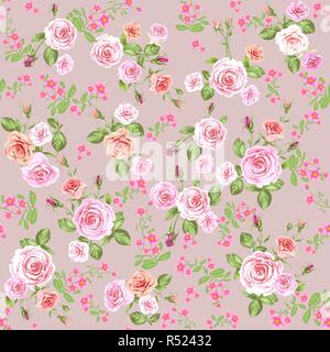 Floral pattern background with pink roses. Repeating vintage seamless ...