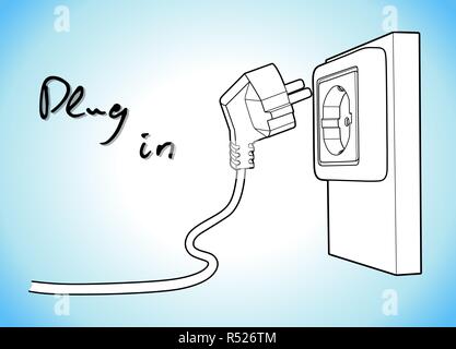 Electricity plug and socket. Simple vector draw. Stock Vector