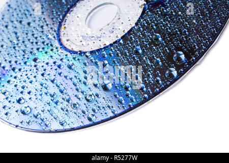 water droplets on the surface of a compact disc Stock Photo