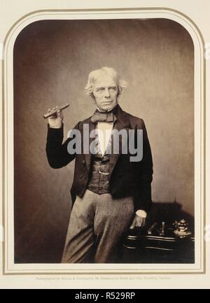 Professor M. Faraday, D.C.L. Photographic Portraits of Living Celebrities execu. London, 1856-1859. Michael Faraday (1791-1867). Portrait. English chemist and physicist, creator of classical field theory. The object in his hand is a scientific instrument.  Image taken from Photographic Portraits of Living Celebrities executed by Maull and Polyblank; with biographical notices by E. W. [and others]. Vol. 1.  Originally published/produced in London, 1856-1859. . Source: 10804.f.6, plate XVIII. Language: English. Stock Photo