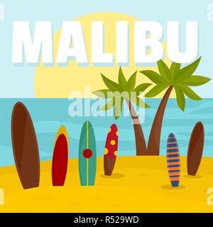 Malibu surf board beach background. Flat illustration of malibu surf board beach vector background for web design Stock Vector