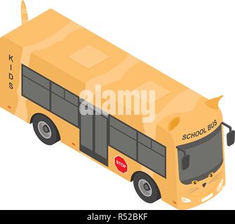 Cat school bus icon. Isometric of cat school bus vector icon for web design isolated on white background Stock Vector