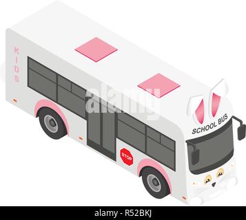 Rabbit school bus icon. Isometric of rabbit school bus vector icon for web design isolated on white background Stock Vector