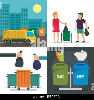 Separation recycle bin banner set. Flat illustration of separation recycle bin vector banner set for web design. Stock Vector