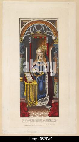 Elizabeth of York, Queen of Henry VII. Image of a stained glass window in St. Margarets Church Westminster. ELIZABETH, QUEEN OF HENRY VII. ; from the Great Window of At Margarets Church Westminster. / Drawn & Aquatinted by I. Bradley. London : Published as the Act directs March 1814 by I Bradley 54 Pall Mall., [March 1814]. Source: Maps.K.Top.23.24.i. Author: Bradley, J. Stock Photo