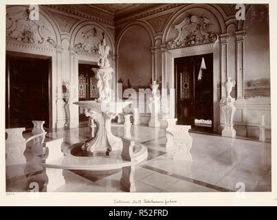 A view of the Entrance Hall, Faluknuma Palace [Hyderabad]. Curzon Collection: 'Souvenir of the Visit of H.E. Lord Curzon of Kedleston Viceroy of India to H.H. the Nizam's Dominions April 1902'. c. 1902. Photograph. Source: Photo 430/33(44). Language: English. Author: Dayal, Deen. Stock Photo