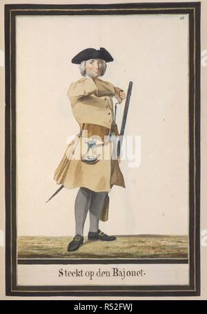 Soldier with musket. Drawings of Dutch Military Costurmes and Musket Exercises. Netherlands; 18th century. Image taken from Drawings of Dutch Military Costumes and Musket Exercises.  Originally published/produced in Netherlands; 18th century. Source: Add. 20728 48. Language: Dutch. Stock Photo