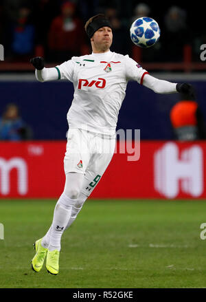 MOSCOW, RUSSIA - NOVEMBER 28: Fedor Smolov of FC Lokomotiv Moscow in action during the Group D match of the UEFA Champions League between FC Lokomotiv Moscow and Galatasaray at Lokomotiv Stadium on November 28, 2018 in Moscow, Russia. (MB Media) Stock Photo