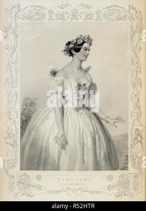 Portrait of Maria Taglioni, ballet dancer, dressed for her performance in 'La Sylphide'. Beauties of the Opera and Ballet. London, 1845. Black and white plate. Source: 1344.n.40, opposite page 81. Language: English. Author: Heath, C. MOTE, W. H. Stock Photo