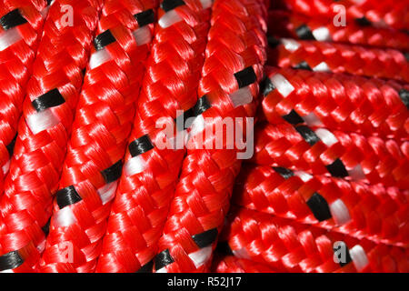 Extreme close up of new colourful red nylon rope Stock Photo