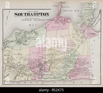 Map of Southampton, on Long Island New York in the United States. . Atlas of Long Island, New York. From recent and actual Surveys and Records under the superintendence of F.W. Beers. New York, 1873. Source: Maps.33.d.17 f.188. Language: English. Stock Photo