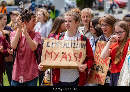 About 1000 school student gathered today November 29 2018 in front of Parliament House in Hobart, Tasmania to demand government action on global warming and climate change.