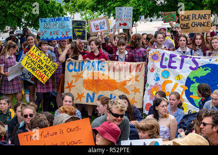 About 1000 school student gathered today November 29 2018 in front of Parliament House in Hobart, Tasmania to demand government action on global warming and climate change.