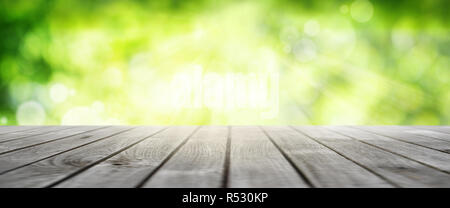 spring background with wooden terrace Stock Photo