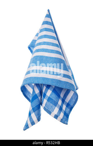 Blue with white stripes cotton napkin isolated on white background Stock Photo
