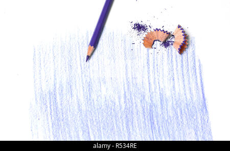 stripes painted with a blue pencil on a white sheet. Stock Photo