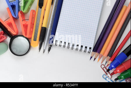 office supplies and place for text on white background Stock Photo