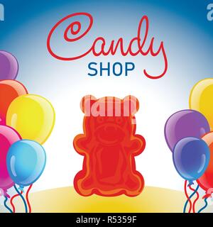 Jelly candy shop concept background. Cartoon illustration of jelly candy shop vector concept background for web design Stock Vector