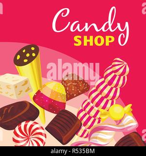 Choco candy shop concept background. Cartoon illustration of choco candy shop vector concept background for web design Stock Vector