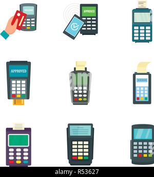 Bank terminal card credit machine icons set. Flat illustration of 9 Bank terminal card credit machine vector icons for web Stock Vector