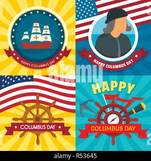 Columbus day banner set. Flat illustration of columbus day vector banner set for web design Stock Vector