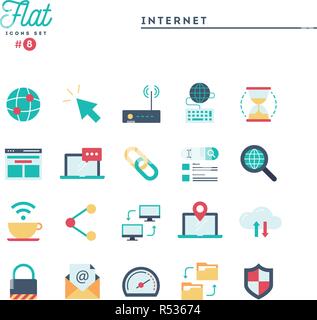 Internet, global network, cloud computing, free WiFi and more, flat icons set Stock Vector