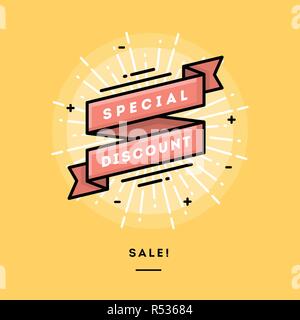 Sale, flat design thin line banner, vector illustration Stock Vector