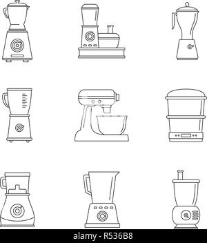 Food processor blender icon set. Outline set of food processor blender vector icons for web design isolated on white background Stock Vector