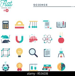 Science, experiments, laboratory, studies and more, flat icons set Stock Vector