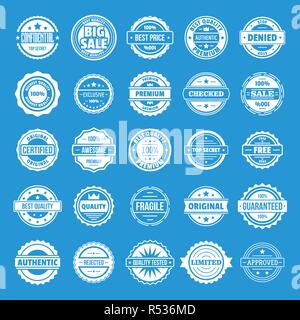 Vintage badges and labels stamp icons set. Simple illustration of 25 vintage badge and label stamps vector icons for web Stock Vector